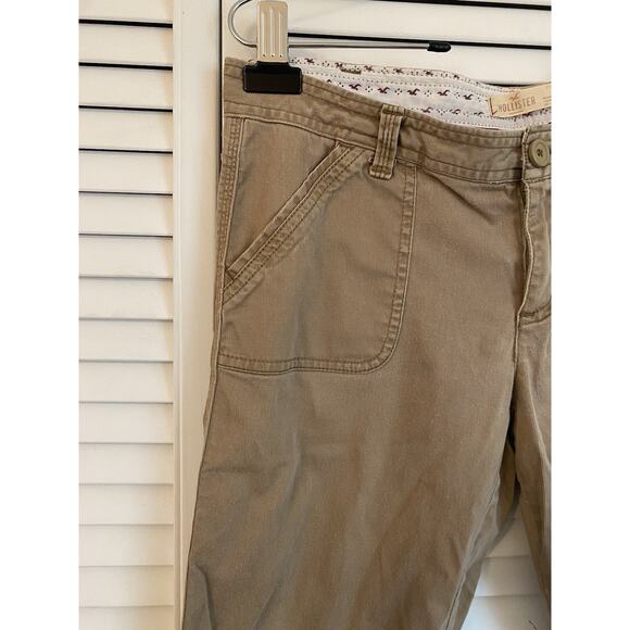 VTG Hollister Y2K Khaki Low Rise Semi Flared Cargo Pants 9R 32x31 Flap Pockets - Picture 8 of 13